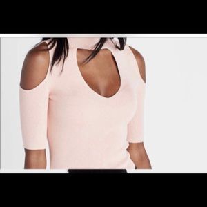 Pink Express cold shoulder choker neck top